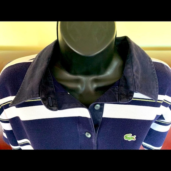 Lacoste marine style woman polo shirt navy blue cotton white striped Logo Eur 40 - Picture 16 of 16